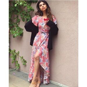 Auguste The Label Pascal Muse Floral Wrap Maxi Dress Pink Peach Short Sleeve 8